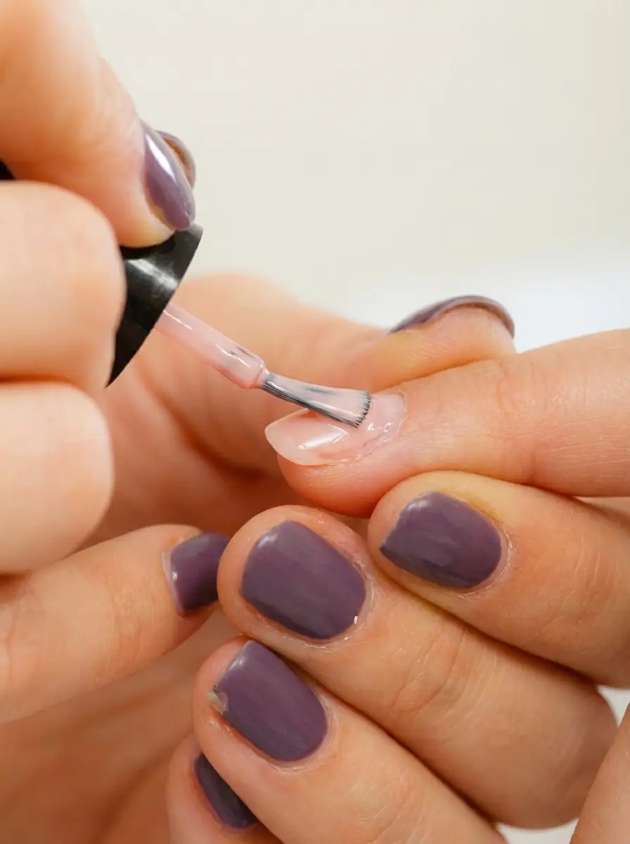 A nail technician applying polish during a manicure.