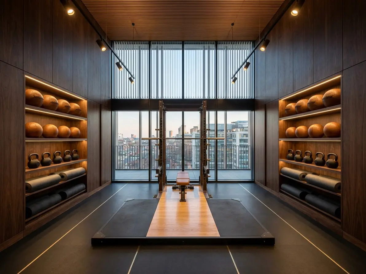 Private gym with a lifting platform.