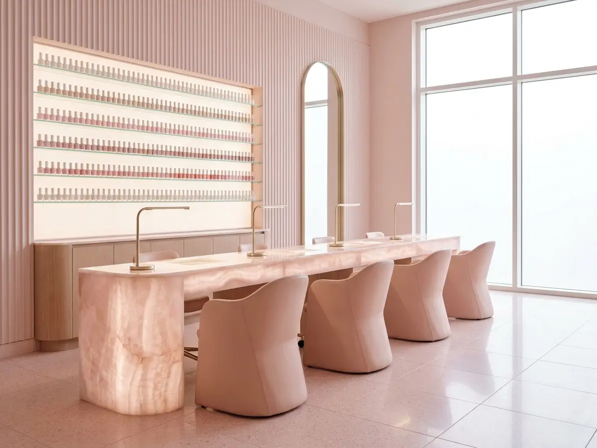 Nail studio with manicure stations.