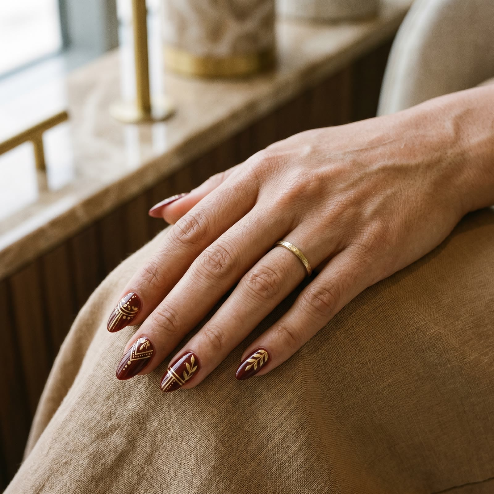 Hand-painted detail on a finished set of nails